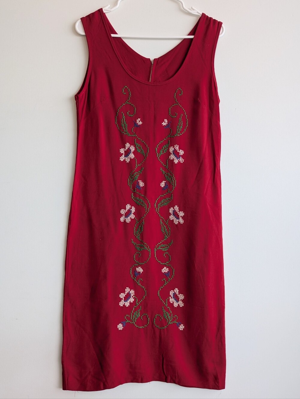 60s Red Embroidered Mini Dress
